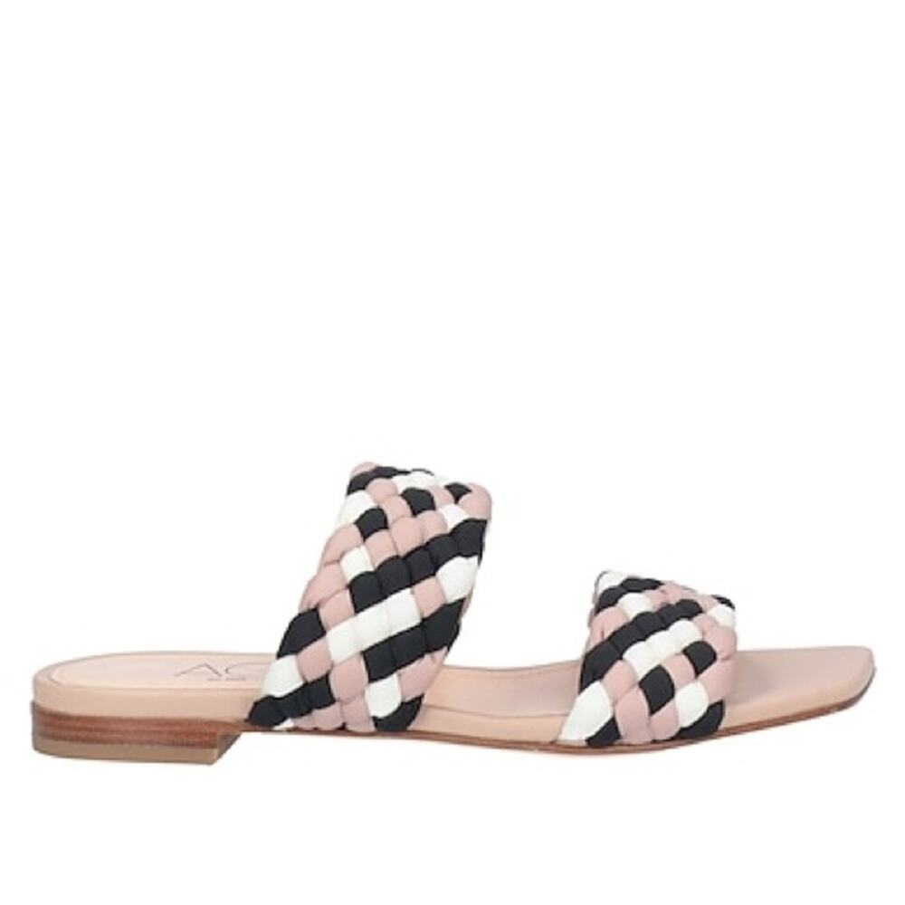AGL woven sandals / pink white black braided strap slides / size 40 EU 9 US